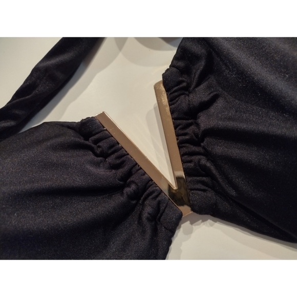 Victoria's Secret black bikini top with gold V - Picture 3 of 5